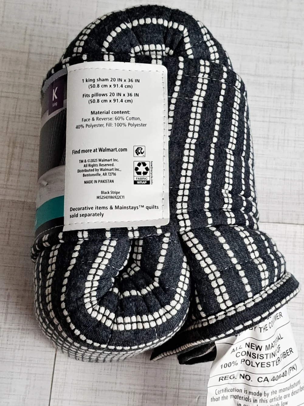 Mainstays Jersey Channel Black and White Striped King Pillow Sham